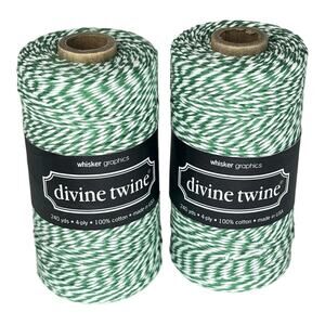 NEW Pack (2)  Bakers Twine 100% Cotton 240 Yards, 4 PLY Green White Stripe NWT
